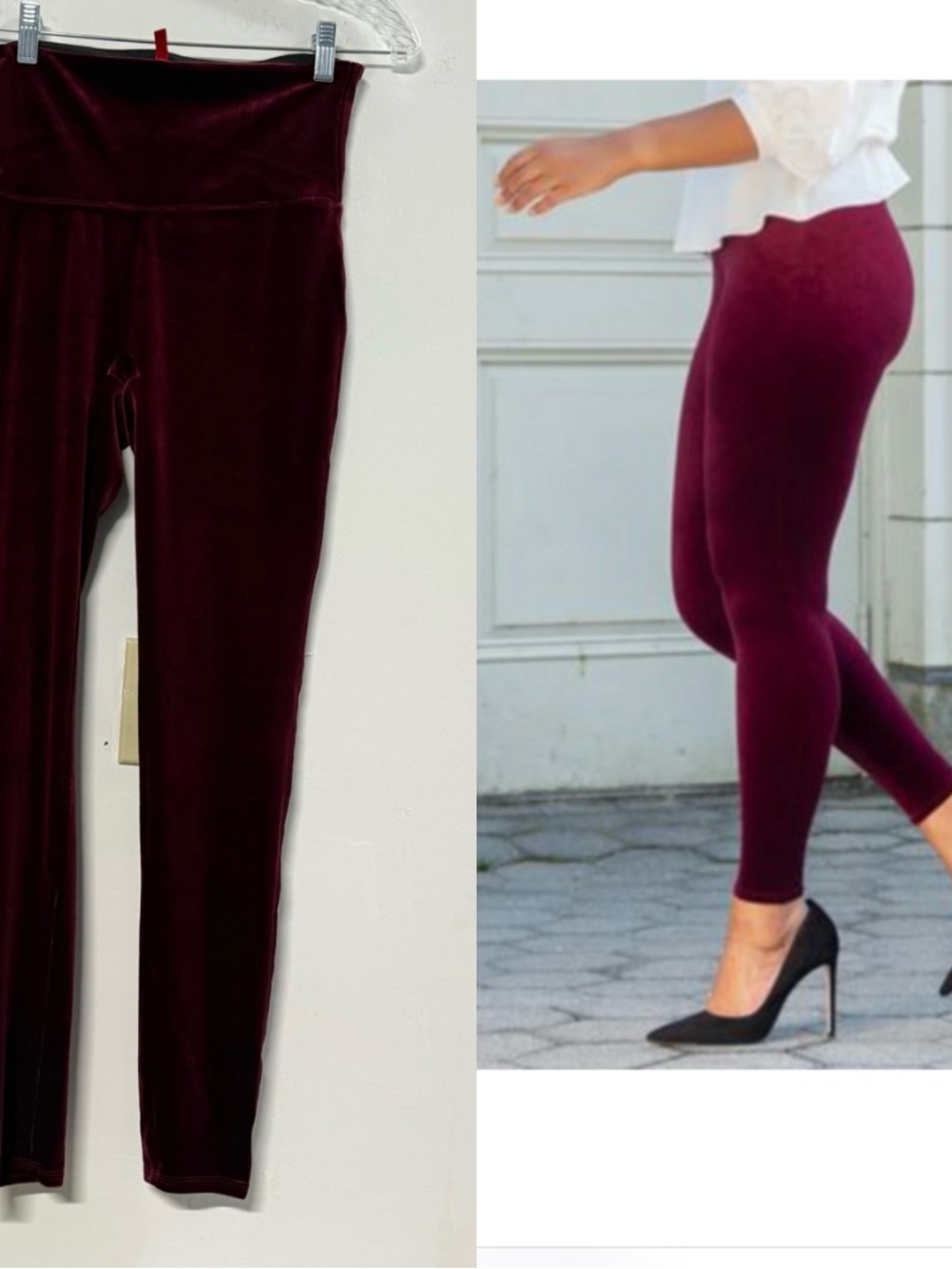 SPANX High-Waist Velvet Pull on Leggings in Burgundy Large